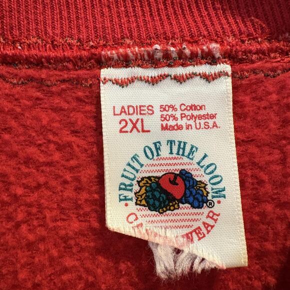 Vtg Christmas Tree Sweatshirt Women 2XL Fruit of the Loom Handmade Custom USA - Picture 2 of 14